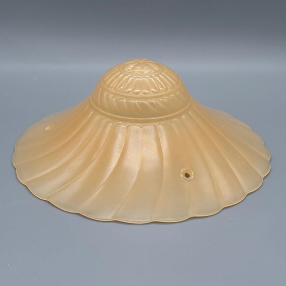 1930s Art Deco Frosted Peach Glass Ceiling Light Shade, Ribbed Vintage Fixture - Picture 2 of 5